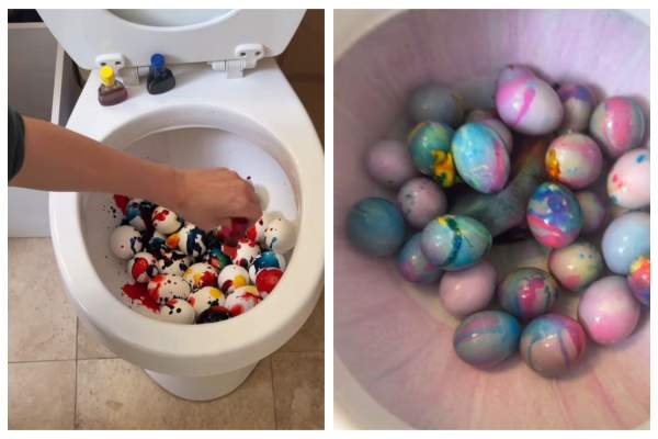 O influenceriță celebră și-a vopsit ouăle de Paște în vasul de toaletă. Val de reacții pe internet: „Nu credeam...” / FOTO