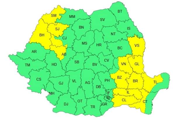 harta județelor afectate de ploi și vânt