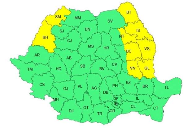 harta cu cod galben de vreme severă