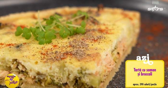 tartă cu somon și broccoli