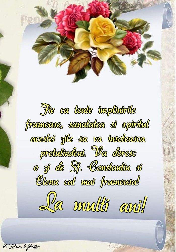 felicitare pentru sfinții Constantin și Elena