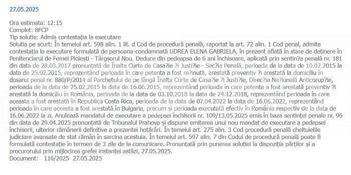EXCLUSIV / Elena Udrea iese din pușcărie înainte de termen! Cât i-au scăzut din pedeapsă! DOCUMENT