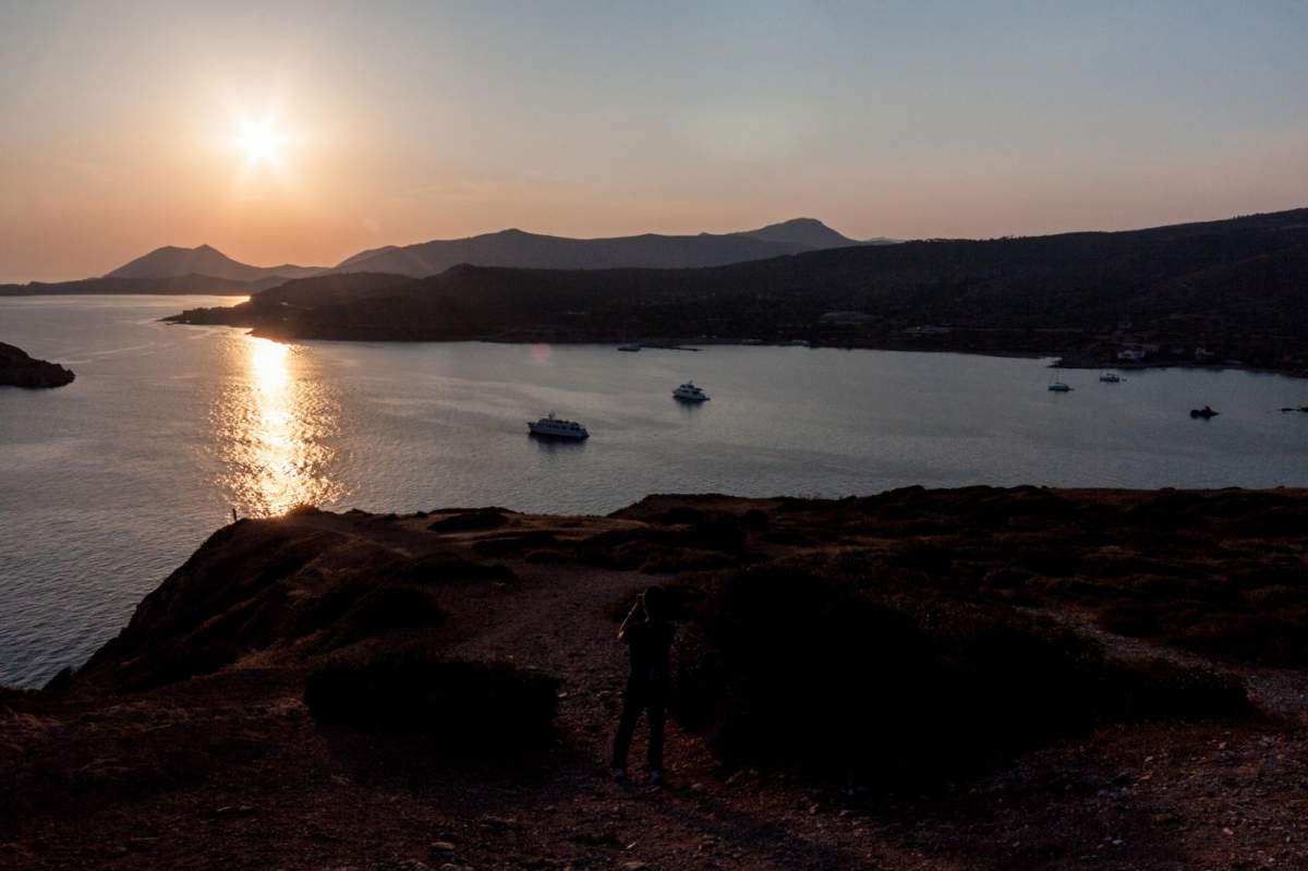 Sounio și Marea Mediterană la apus de soare, Grecia