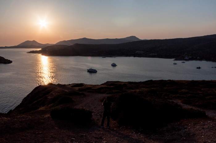 Sounio și Marea Mediterană la apus de soare, Grecia