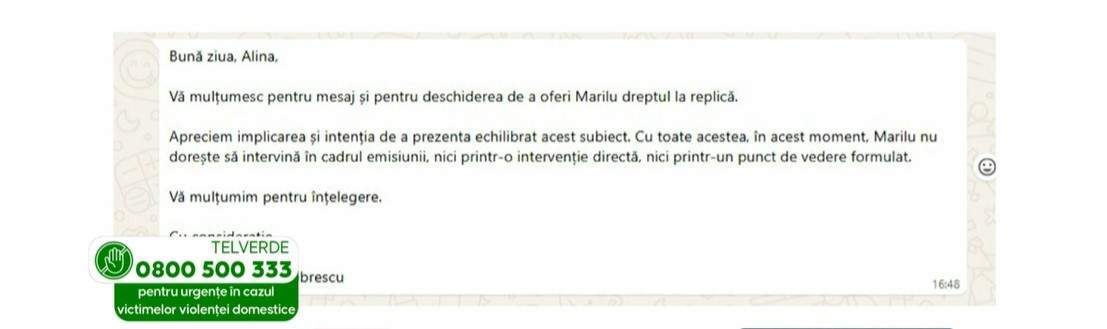mesajul managerului lui Marilu Dobrescu