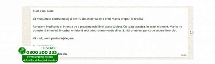mesajul managerului lui Marilu Dobrescu