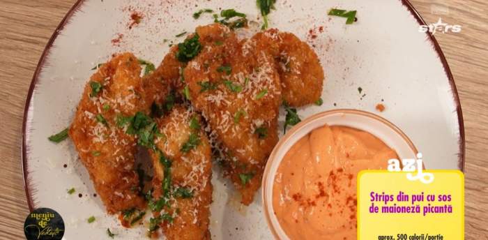Rețeta lui Chef Horia Manea de strips din pui cu sos de maioneză picantă. Cum să obții o crustă crocantă