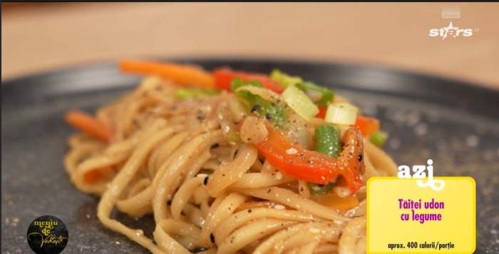 Tăiței udon cu legume după rețeta lui Chef Horia Manea. Preparatul delicios pe care să îl încerci