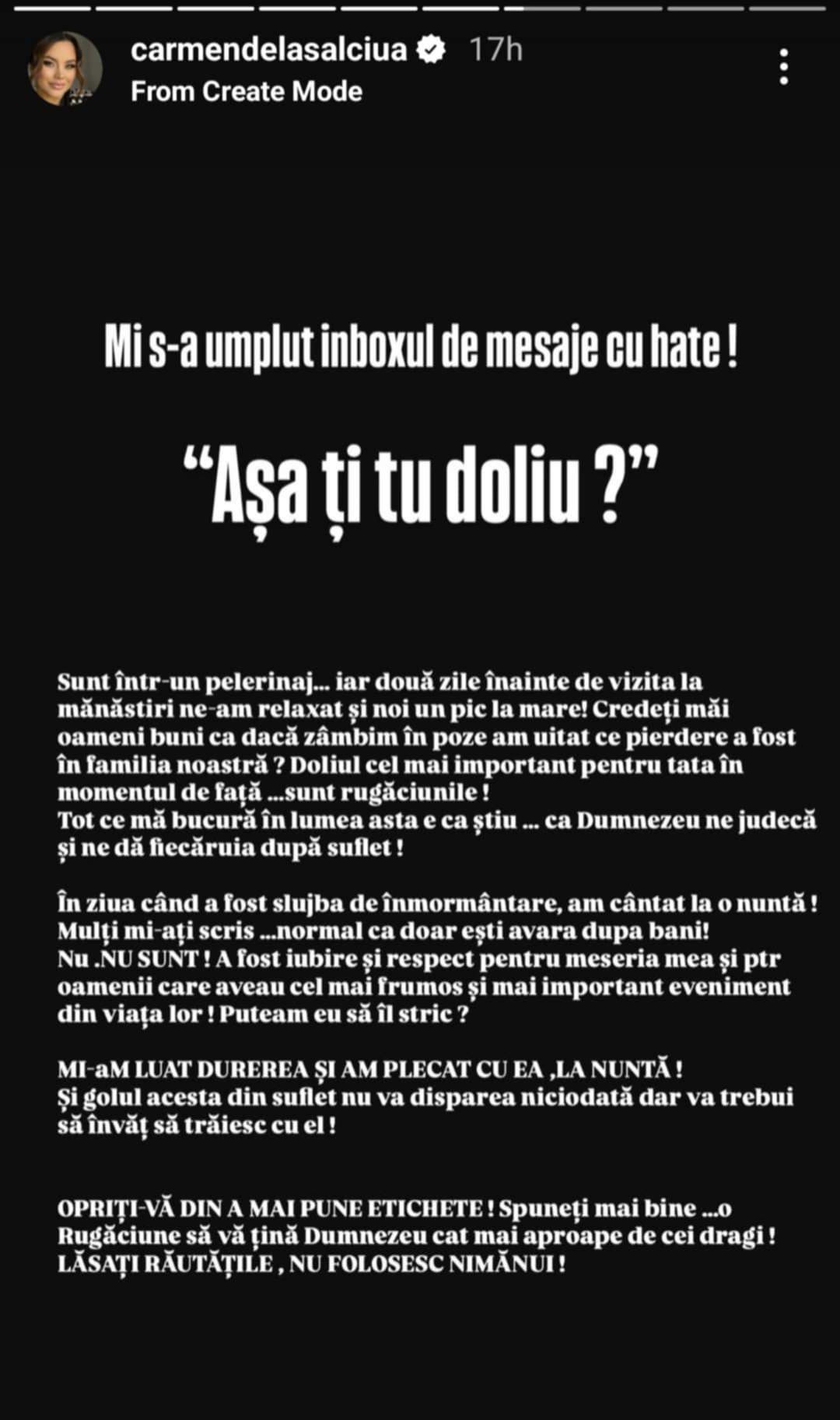 mesajul lui Carmen de la Sălciua