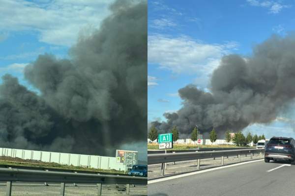 Incendiu devastator pe A1! O hală a luat foc și arde de patru ore! Imagini exclusive | VIDEO