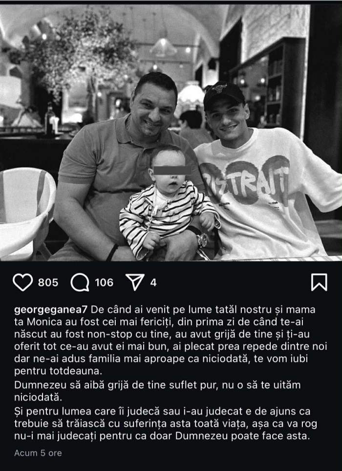 George Ganea, cuvinte emoționante după ce fratele său în vârstă de 2 ani a murit. Ce mesaj a transmis tânărul: ”Te vom iubi pentru totdeauna” / FOTO