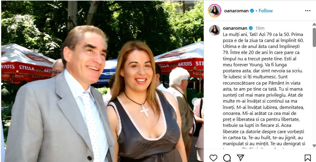 Oana Roman, urare emoționantă de ziua de naștere a tatălui său. Petre Roman împlinește 79 de ani | FOTO