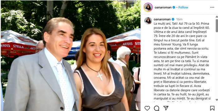 Oana Roman, urare emoționantă de ziua de naștere a tatălui său. Petre Roman împlinește 79 de ani | FOTO