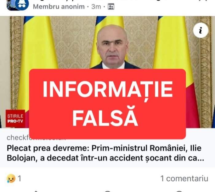 Ministerul Afacerilor Interne trage un semnal de alarmă în urma știrilor false. Au apărut articole mincinoase despre moartea lui Ilie Bolojan!