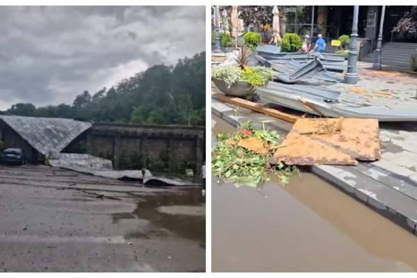 Imagini apocaliptice după furtună. Străzile au fost inundate, iar acoperișul gării a fost smuls în Sinaia | FOTO