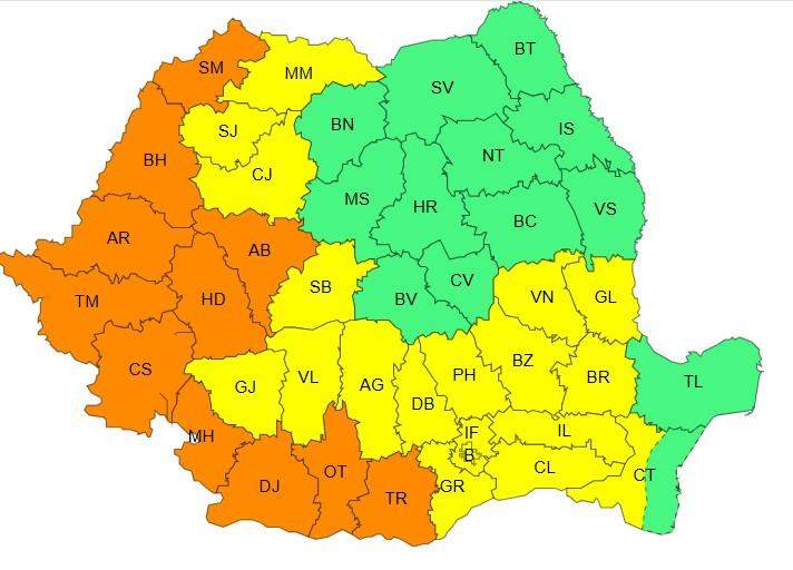 harta județelor afectate