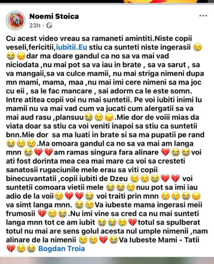 Noemi, mama care și-a pierdut cei trei copii în accidentul din Spania, este distrusă de durere: „Totul s-a spulberat”