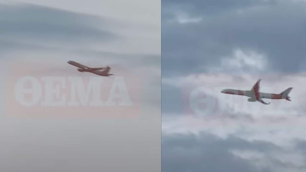 Momente de groază în Grecia! Motorul unui avion care a decolat a luat foc | VIDEO