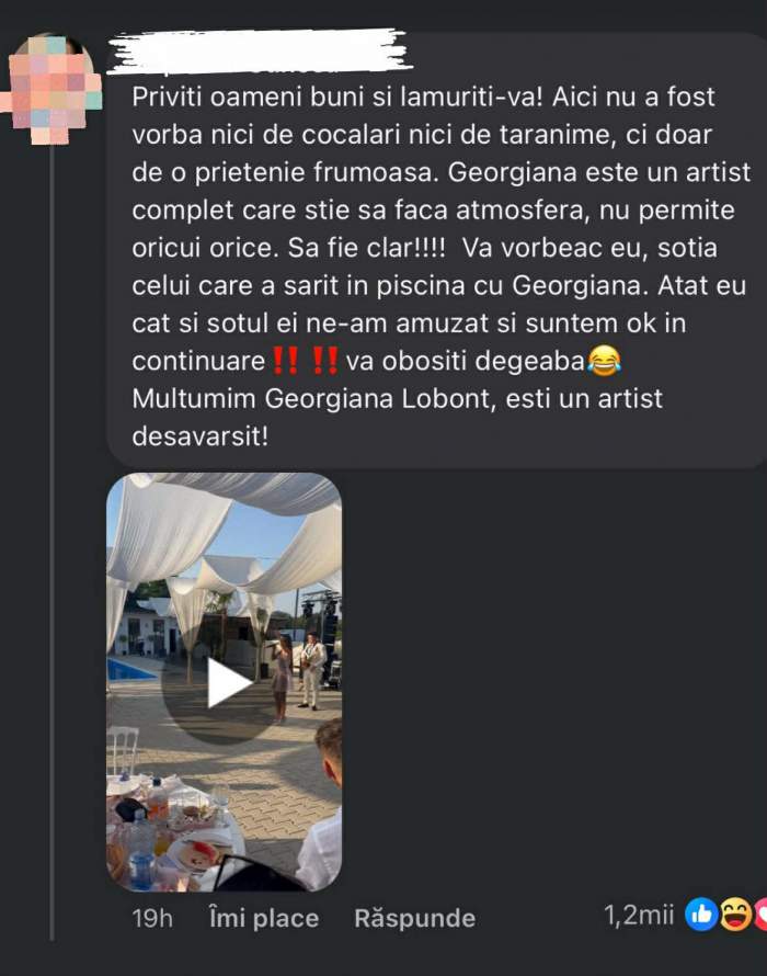 Cum a reacționat soția bărbatului care a sărit cu Georgiana Lobonț în piscină! Femeia, reacție tranșantă: "Priviți oameni buni..." | FOTO