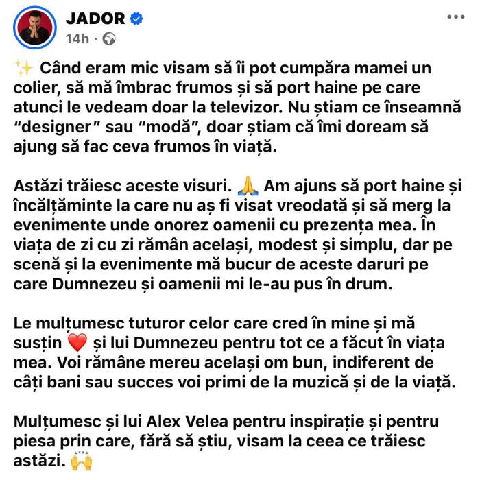 Jador, mesaj emoționant! Ce și-a dorit cel mai mult în copilărie! Are legătură cu mama artistului