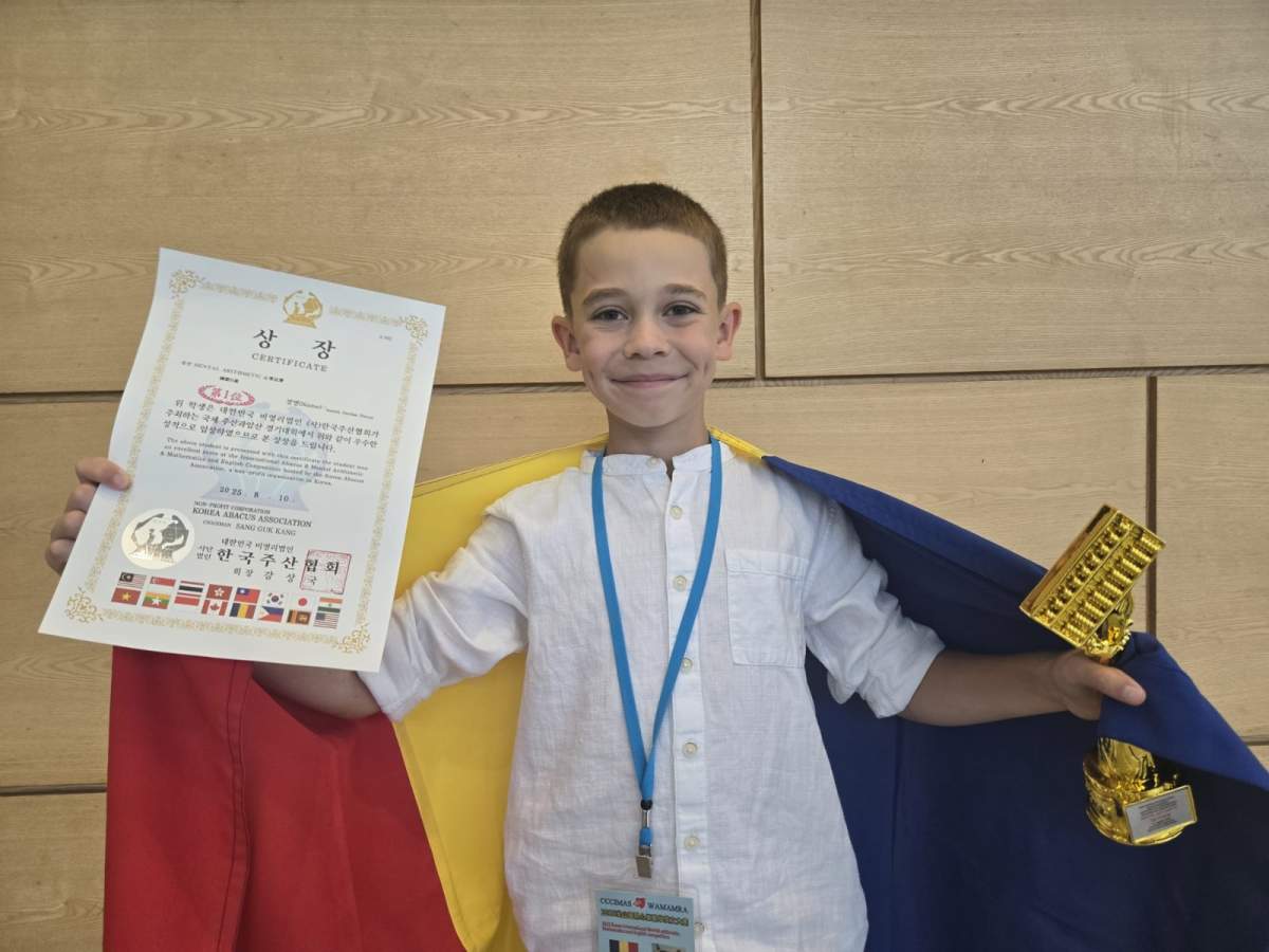 Iustin Ștefan Petcu, finalist al campaniei „100 de tineri pentru dezvoltarea României”, a câștigat aurul la competiția internațională de aritmetică mentală de la Busan, Coreea de Sud