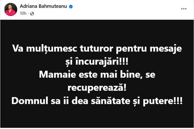 Cum se simte mama Adrianei Bahmuțeanu după ce a suferit un AVC. Vedeta a oferit noi detalii despre starea de sănătate a celei care i-a dat viață | FOTO