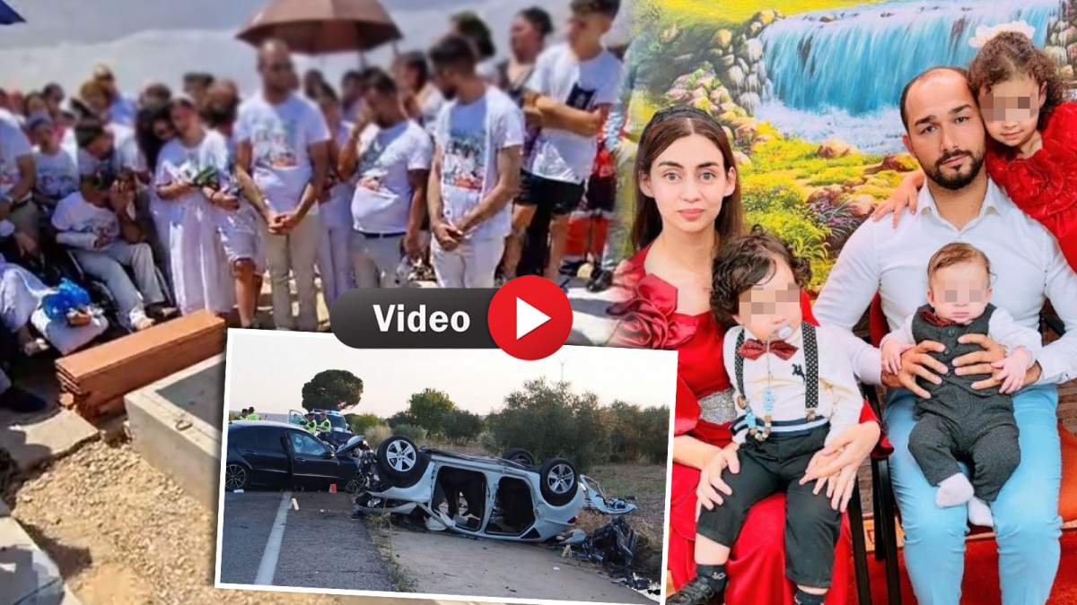 Durere fără margini la înmormântarea celor trei copii morți în Spania. Părinții sunt în scaune cu rotile, în urma accidentului rutier