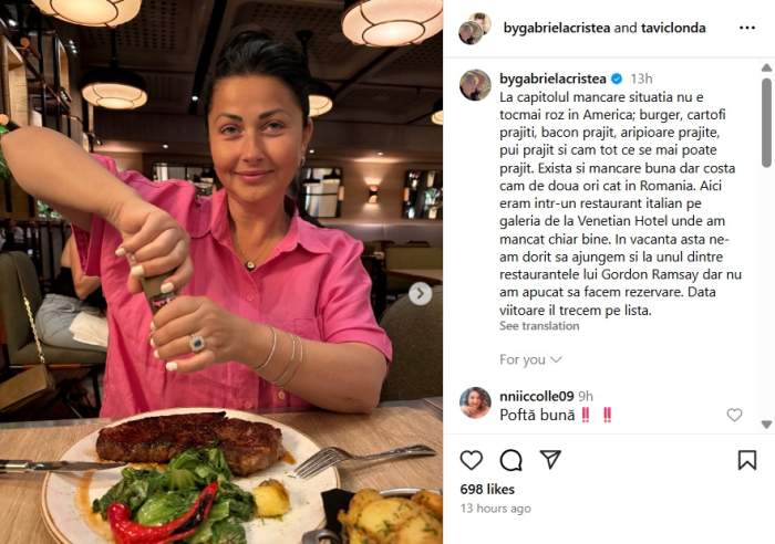Gabriela Cristea, impresii despre vacanța în America! Ce spune fosta prezentatoare TV despre mâncarea de peste ocean | FOTO
