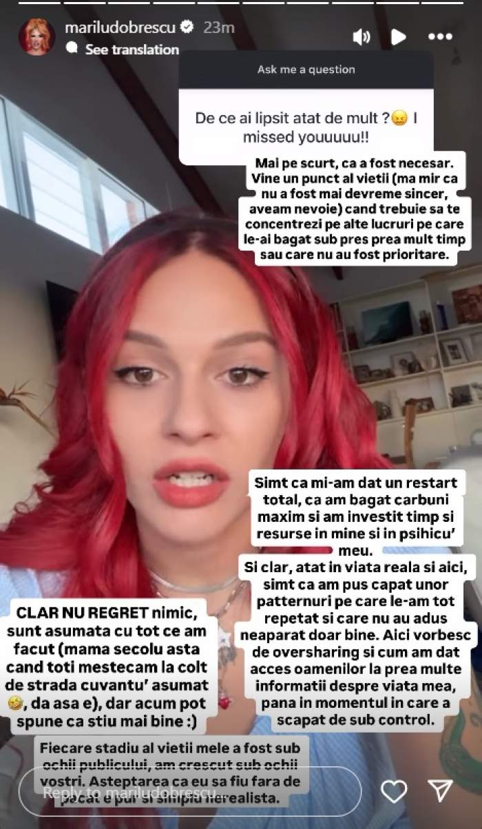 Marilu Dobrescu, despre adevăratul motiv pentru care a lipsit atât de mult din mediul online. Dezvăluirile făcute de celebra influenceriță: "Prima oară în 10 ani..."