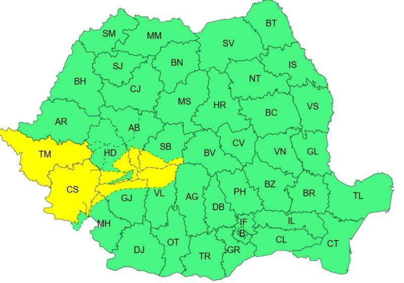 harta zonelor afectate de ploi și vijelii