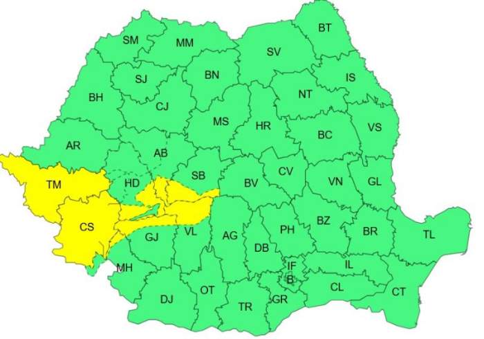 harta zonelor afectate de ploi și vijelii
