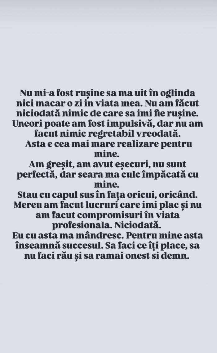 Oana Roman, mesaj cu subînțeles. Cu ce se mândrește vedeta cel mai mult: „Stau cu capul sus în fața oricui”