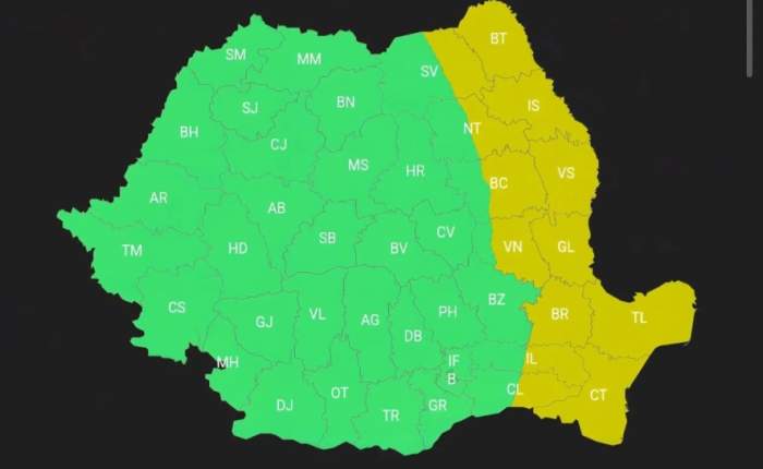 Meteorologii au emis cod galben de vreme severă în România!  Avertizarea e valabilă în mai multe județe din țară | HARTĂ