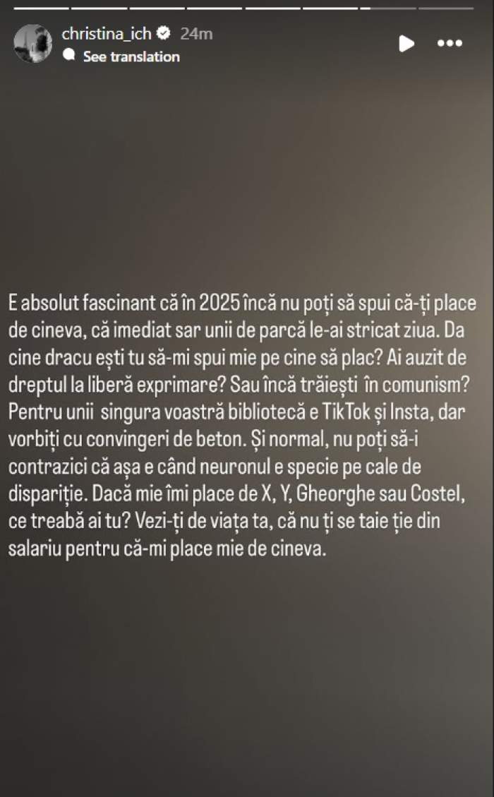 Cristina Ich, reacție dură: „Ai auzit de dreptul la liberă exprimare?” Ce a deranjat-o pe influenceriță | FOTO