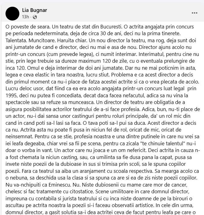 Lia Bugnar, despre drama unei actrițe umilite într-un teatru de stat! Nedreptatea durează de doi ani. A fost deschis proces pentru hărțuire: „Nu există ceva mai trist ...” | FOTO