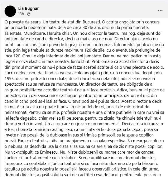 Lia Bugnar, despre drama unei actrițe umilite într-un teatru de stat! Nedreptatea durează de doi ani. A fost deschis proces pentru hărțuire: „Nu există ceva mai trist ...” | FOTO