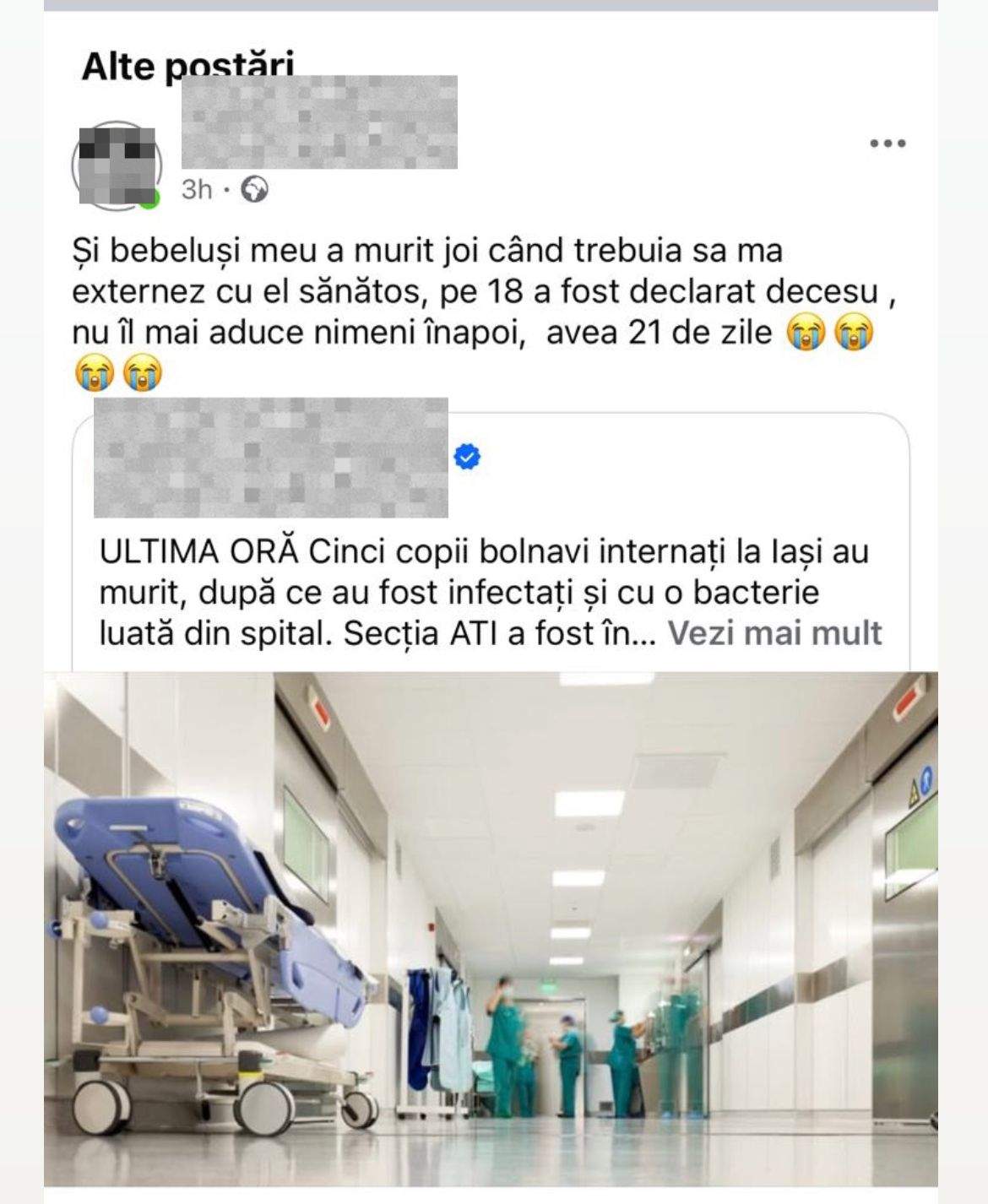 Ce mesaj sfâșietor a pus una dintre mămicile care și-au pierdut copiii după ce s-ar fi infectat cu o bacterie Spitalul Sfânta Maria din Iași: "Avea 21 de zile..." | FOTO