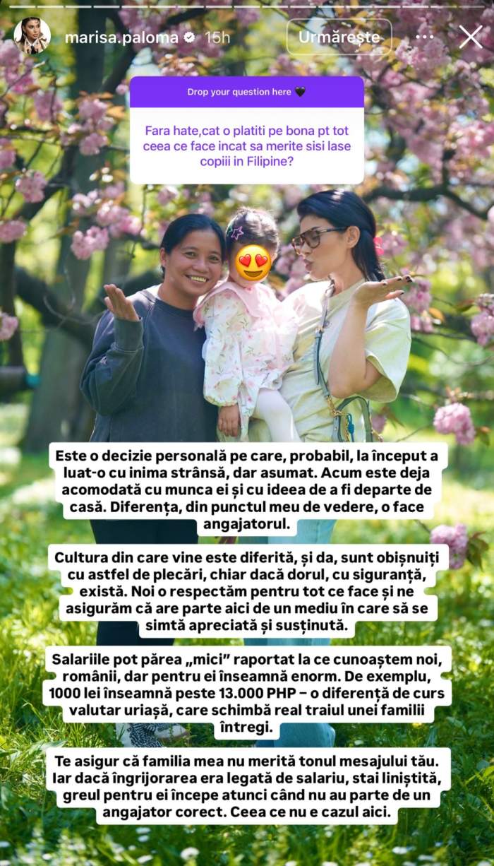 Marisa Paloma a izbucnit! Cum le-a răspuns influencerița celor care au întrebat-o cu cât își plătește bona