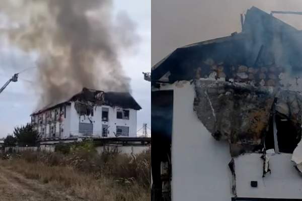 Incendiu puternic la un hotel din Prahova! Zeci de pompieri intervin la fața locului. Două persoane au fost găsite carbonizate