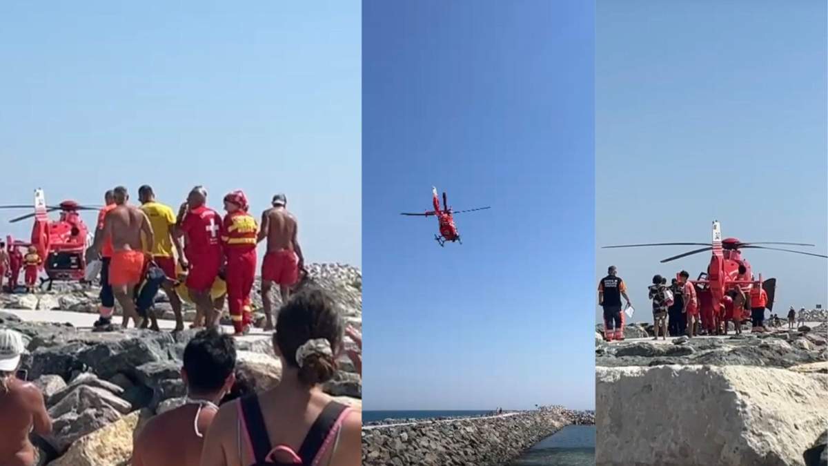 Imaginile momentului de pe litoral! Bărbat de 70 de ani, scos inconștient din mare. A fost preluat de elicopterul SMURD | Galerie FOTO
