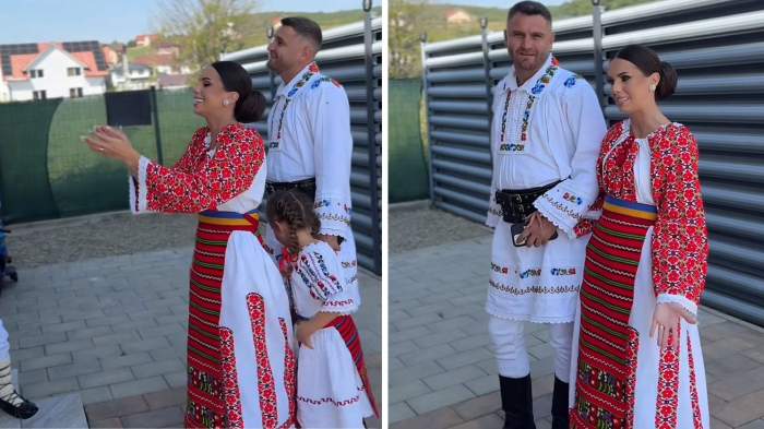 Georgiana Lobonț, nașă la Bistrița! Îmbracați în port popular, artista și soțul ei au botezat o fetiță | VIDEO