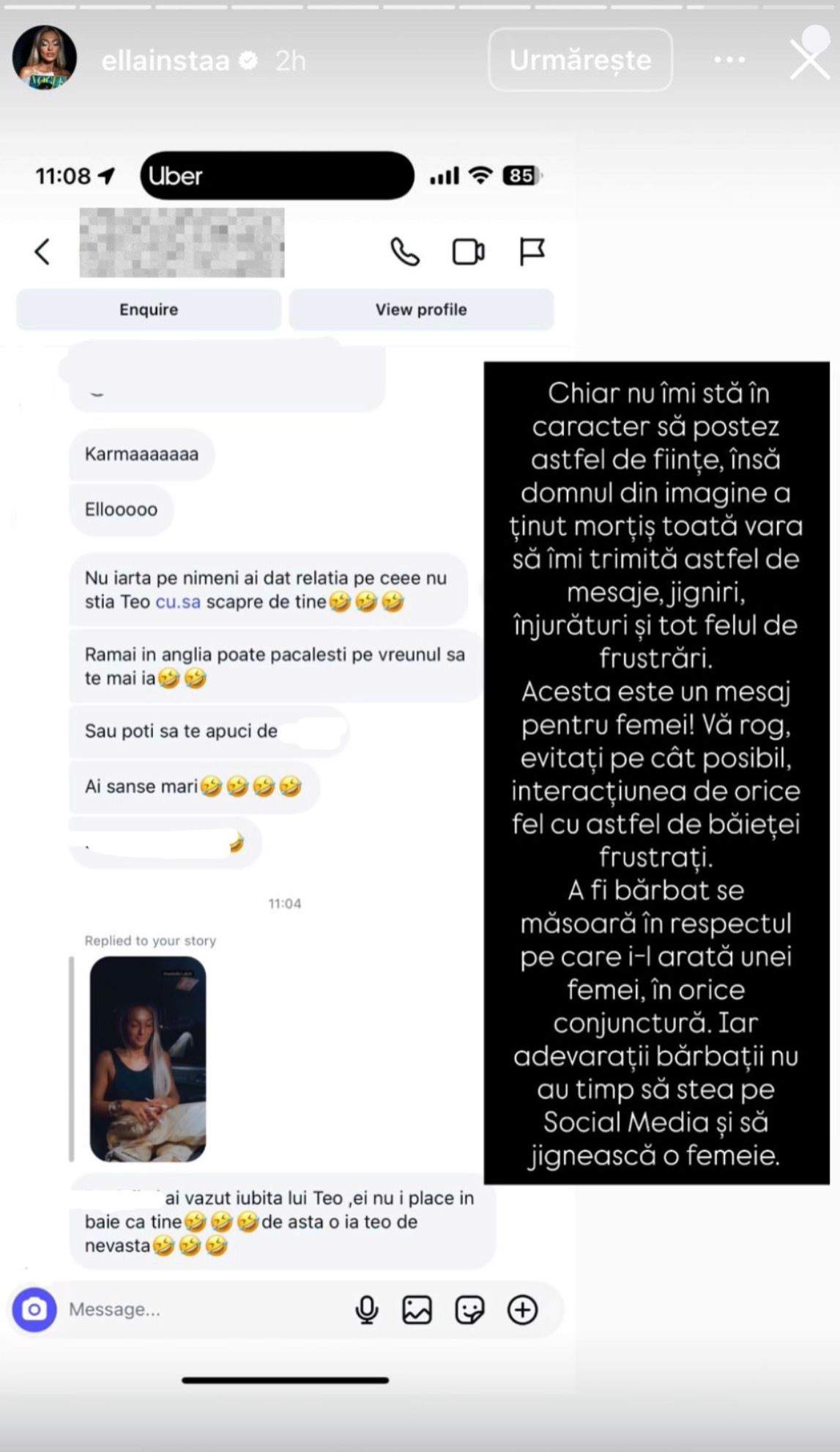 Ella, reacție tranșantă către cei care o jignesc și umilesc pe internet: „Acesta este un mesaj pentru femei!”