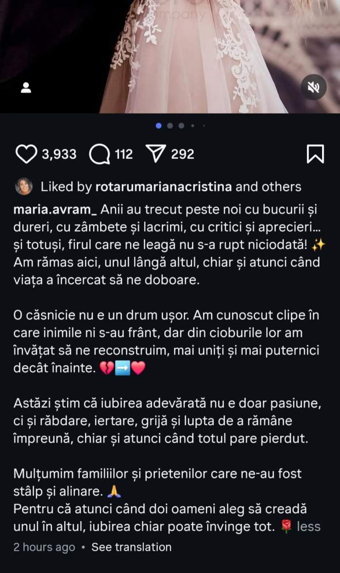 Maria Avram, postare emoționantă despre căsnicia ei. Ce a declarat fosta concurentă Insula Iubirii: „Firul care ne leagă nu s-a rupt niciodată”