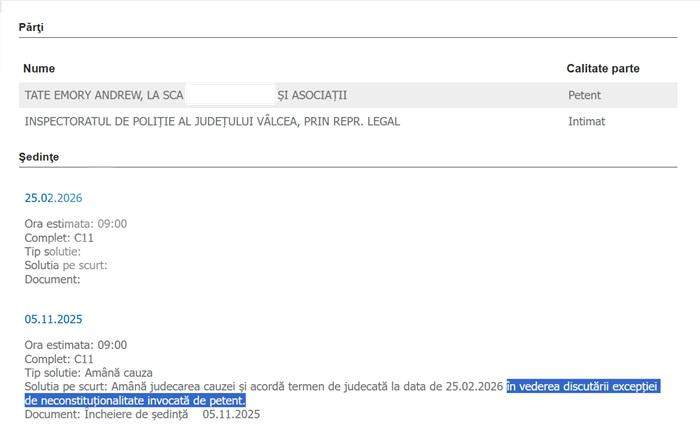 Andrew Tate vrea la CCR | De ce a cerut să fie sesizată Curtea Constituțională!