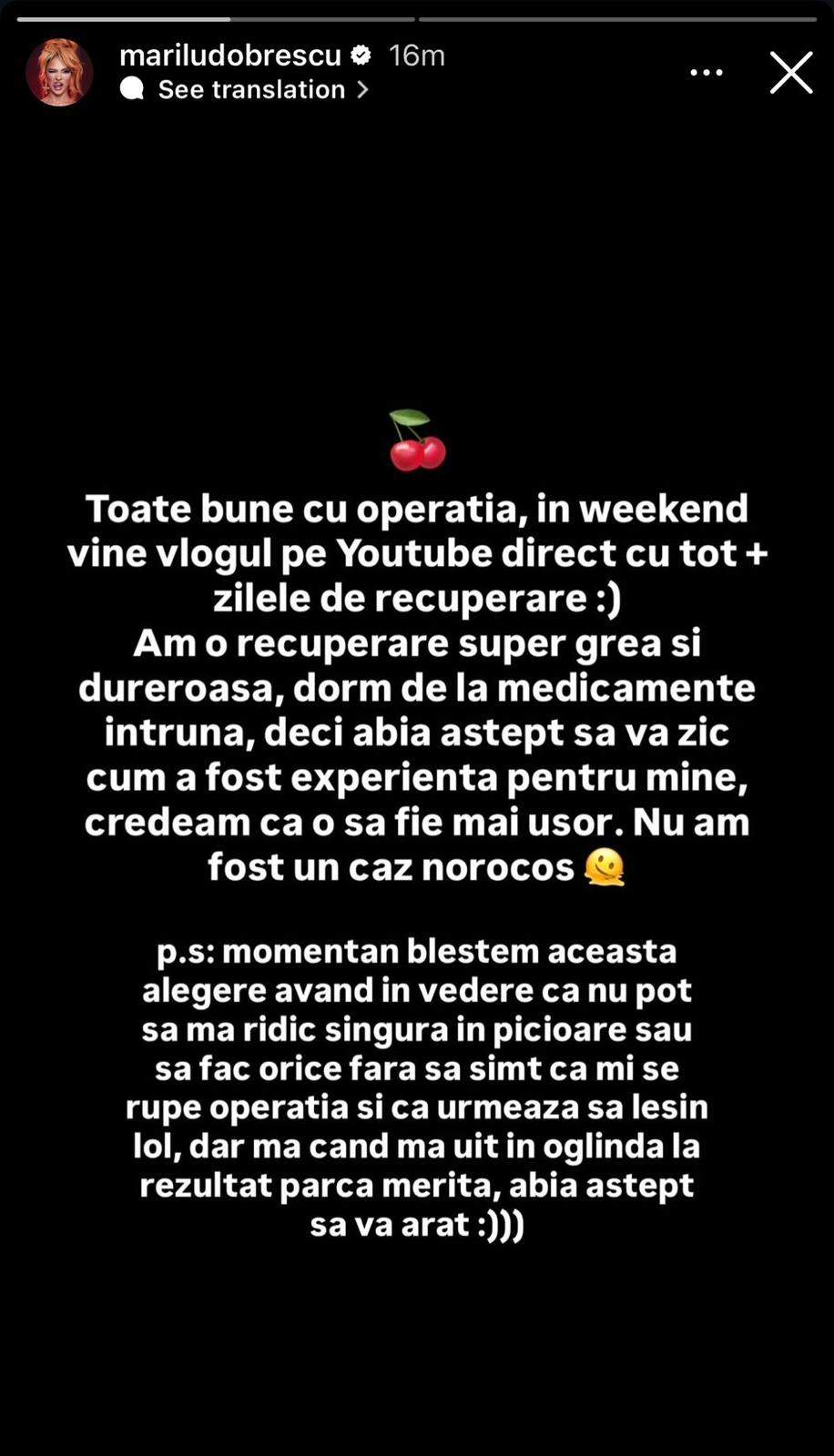 Mesajul postat de Marilu Dobrescu