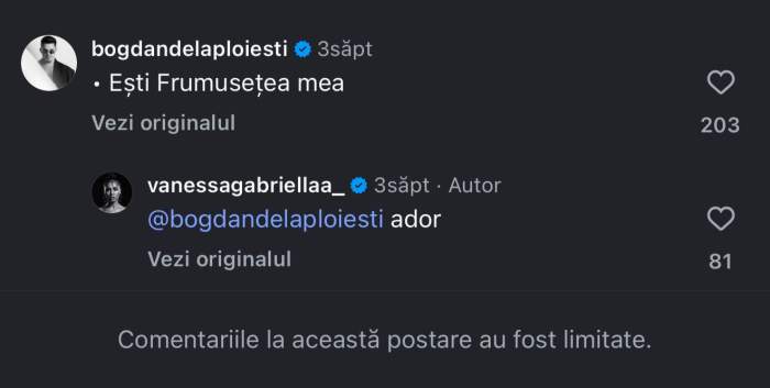 Comentariul lui Bogdan de la Ploiești pentru Vanessa