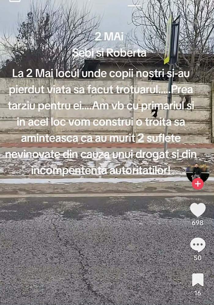 Ce a apărut la locul accidentului din 2 Mai, unde Sebi și Roberta au fost uciși de Vlad Pascu. Ce vrea să facă tatăl uneia dintre victime