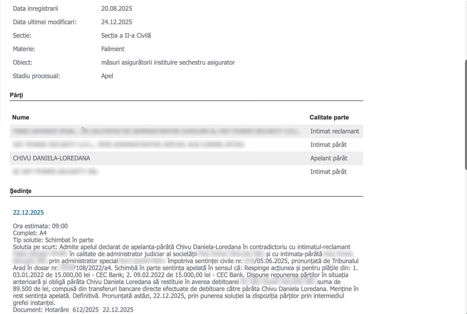 Captura cu decizia judecătorilor