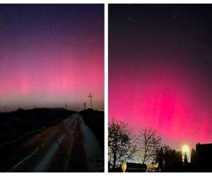 Imagini spectaculoase cu aurora boreală, în România. Cerul s-a colorat în roz, verde și violet. Cum s-a văzut din avion