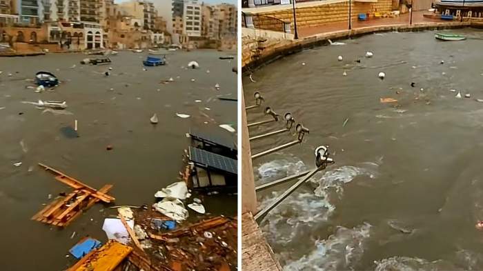 Colaj foto cu tsunami din Malta